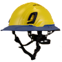 Type II + Vented Yellow Safety Helmet with Kentucky Blue FlexBrim (T2VYLFBKB - Three Quarter View)