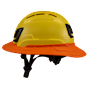 Type II + Vented Yellow Safety Helmet with Orange FlexBrim (T2VYLFBOR - Left)