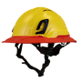Type II + Vented Yellow Safety Helmet with Red FlexBrim (T2VYLFBRD - Three Quarter View)